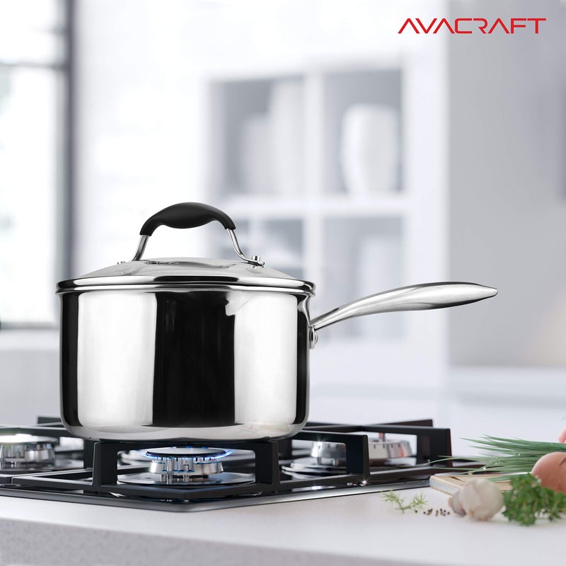 AVACRAFT Tri-Ply Stainless Steel Saucepan with Glass Strainer Lid, Two Side Spouts, Ergonomic Handle, Multipurpose Sauce Pan with Lid, Sauce Pot, Cooking Pot (Tri-Ply Full Body, 2.5 Quart) - Image 5